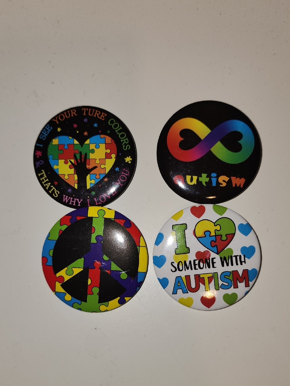 Autism Awareness Puzzle Heart Button Pin Set - Multicolor